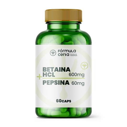 Betaina Hcl 600mg + Pepsina 60mg - 60 Doses